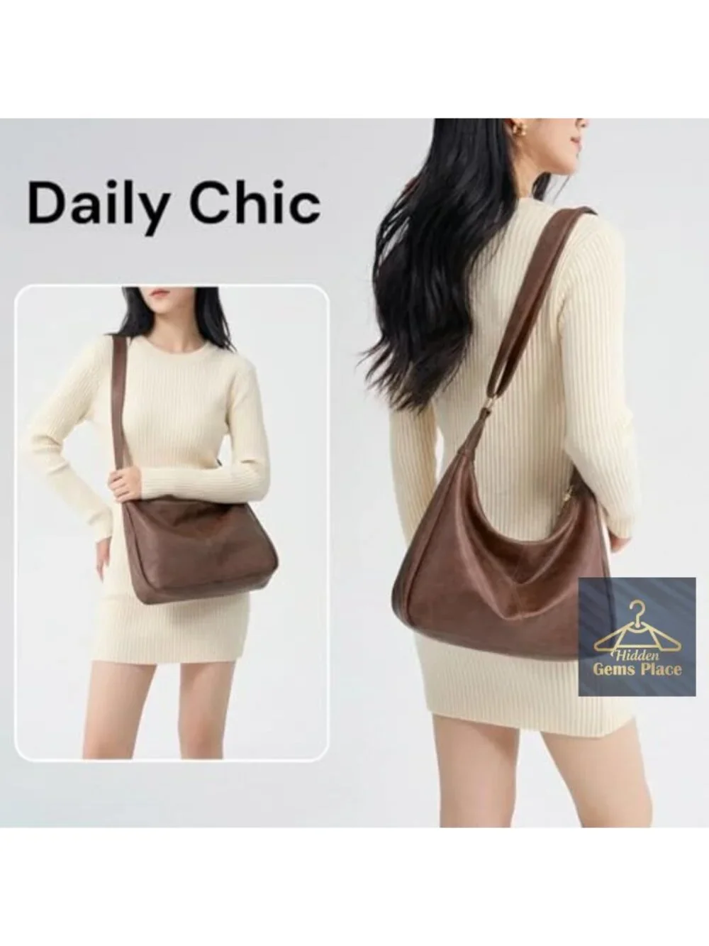 PU Leather Slouchy Hobo Bag Shoulder Crossbody Tote